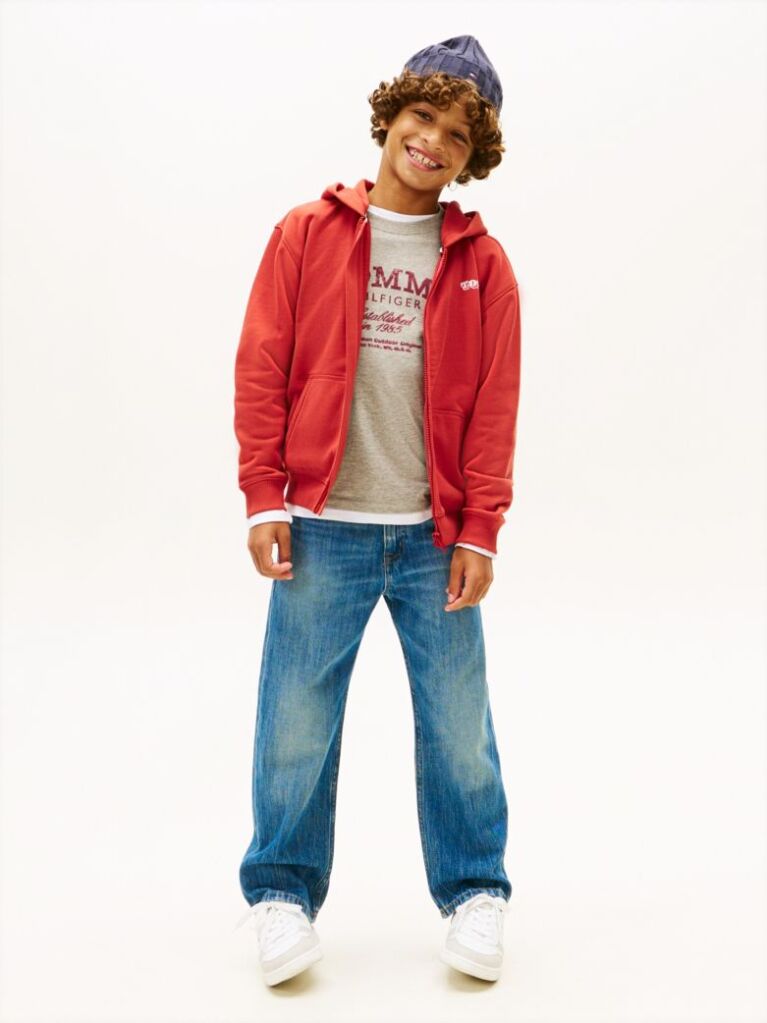 Red Textured Back Logo Zip-Thru Hoody  Boys