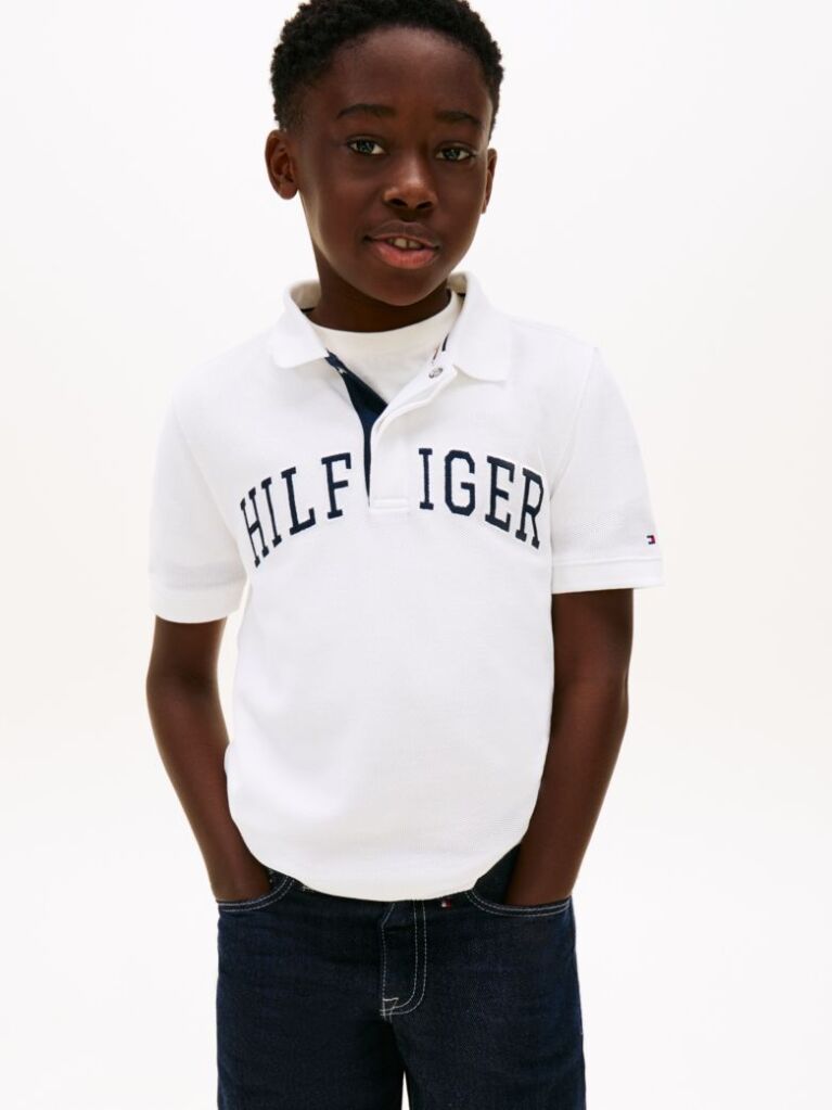 White Regular Fit Textured Polo Shirt  Boys