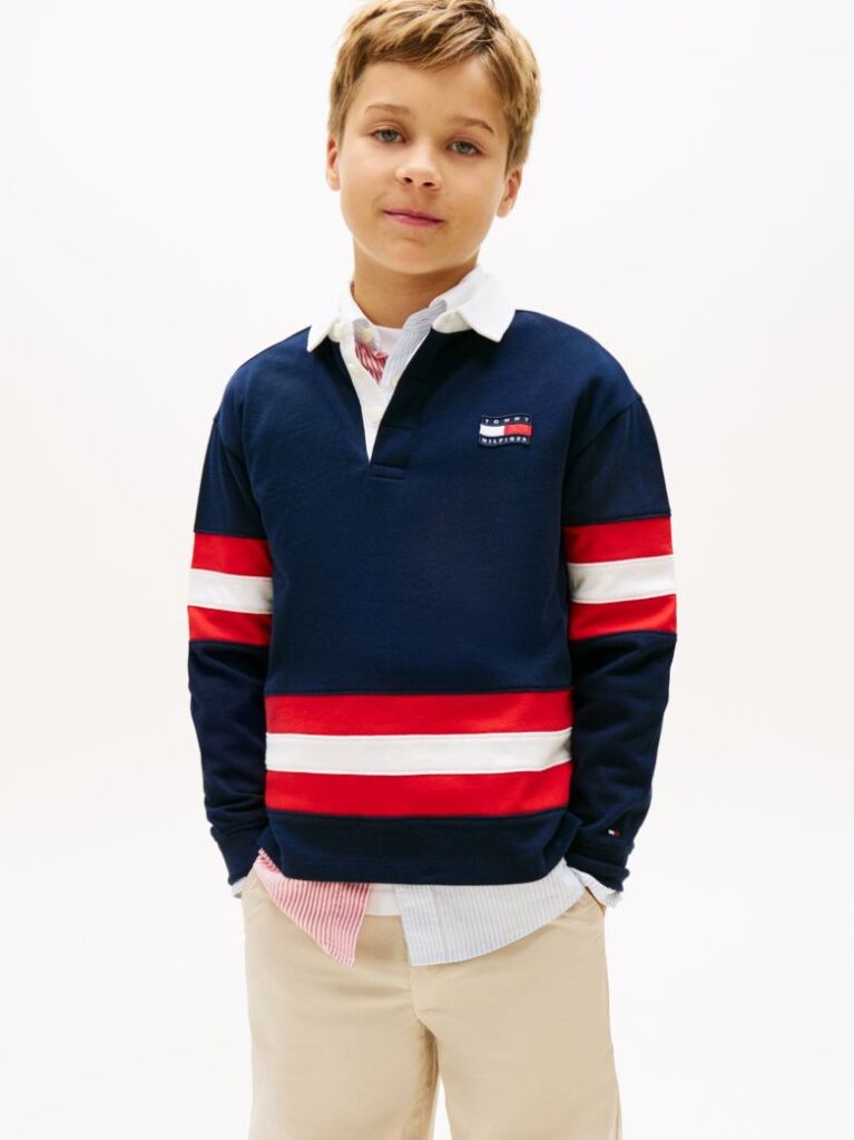 Blue Back Graphic Long Sleeve Polo Shirt  Boys