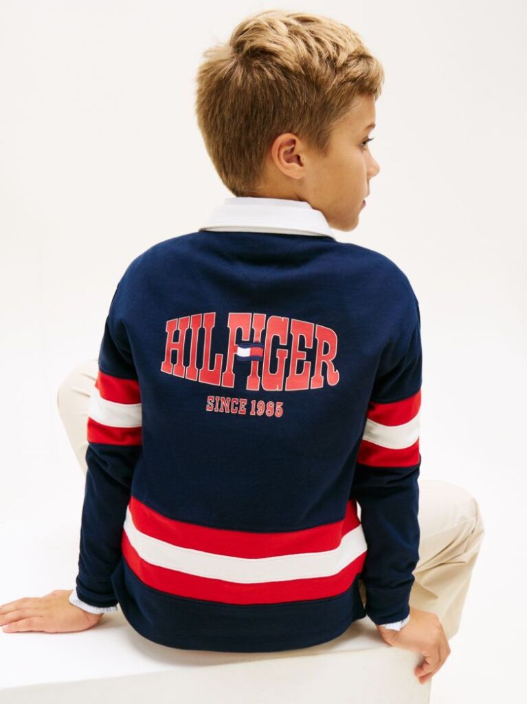 Blue Back Graphic Long Sleeve Polo Shirt  Boys