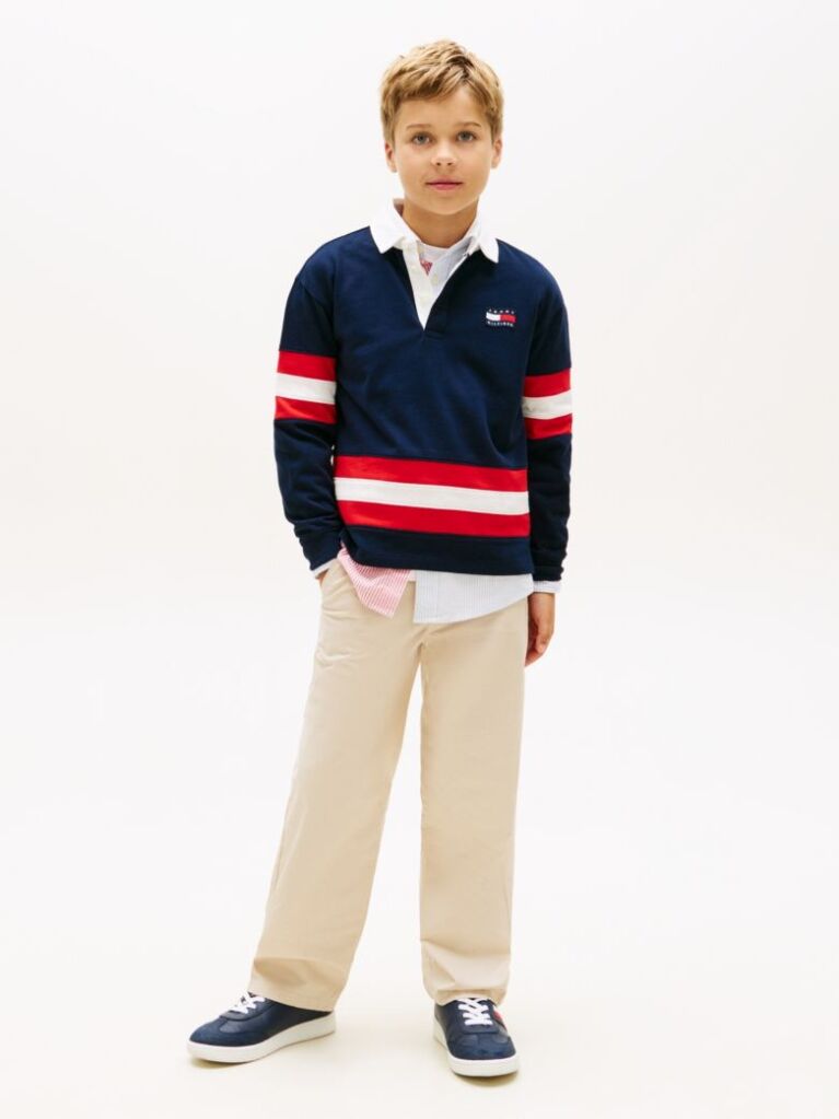 Blue Back Graphic Long Sleeve Polo Shirt  Boys