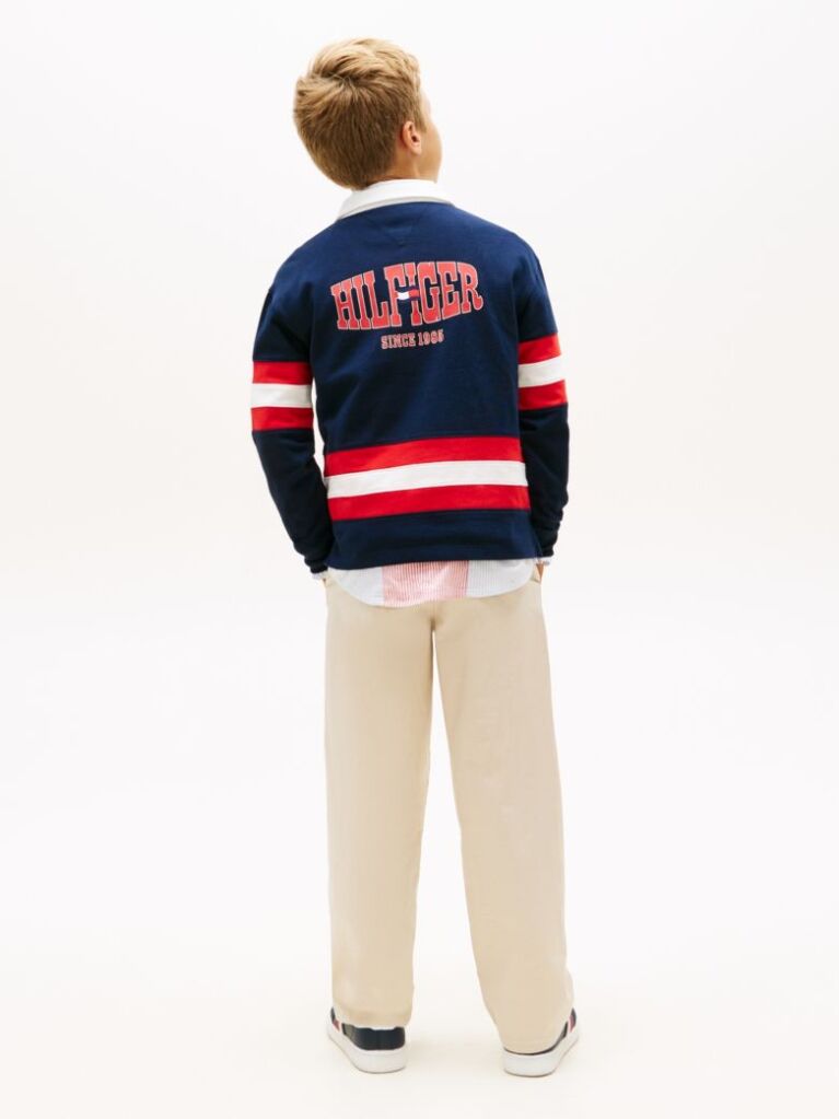 Blue Back Graphic Long Sleeve Polo Shirt  Boys