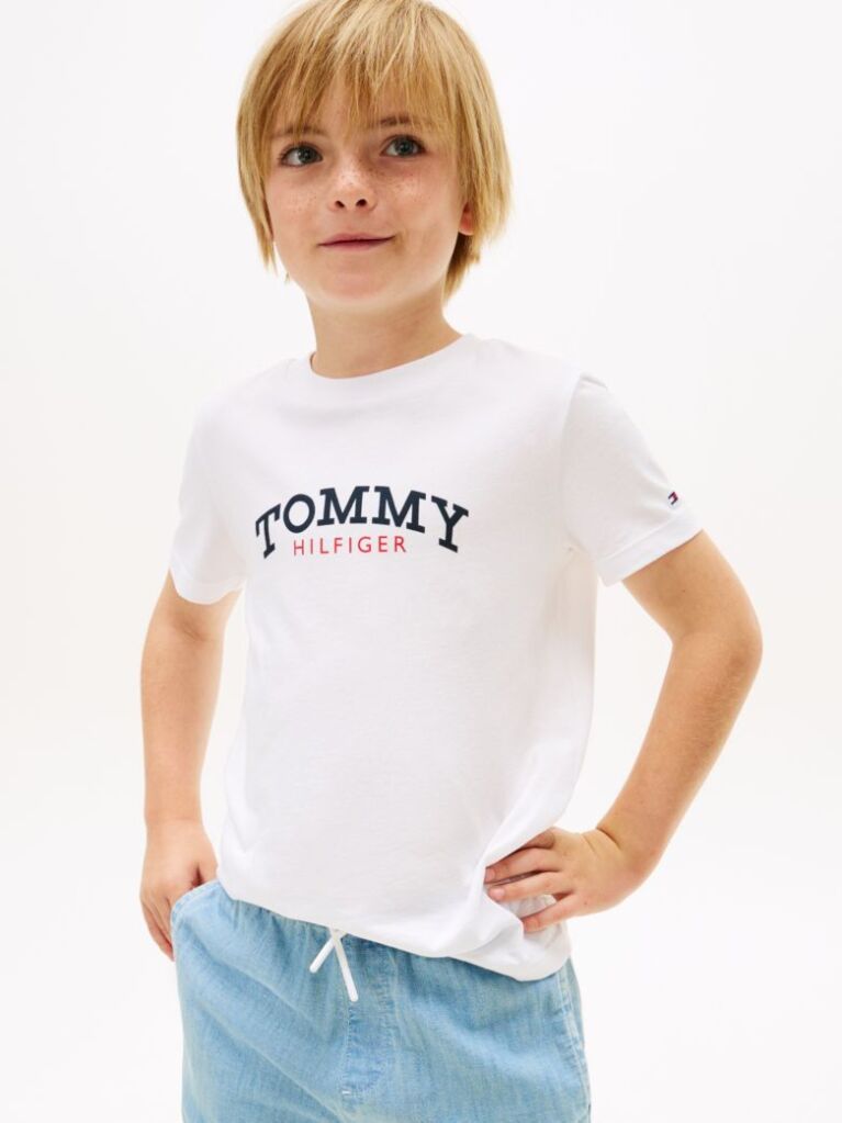 Άσπρο T-Shirt Με Λογότυπο Και Κλασική Λαιμόκοψη  Αγόρια