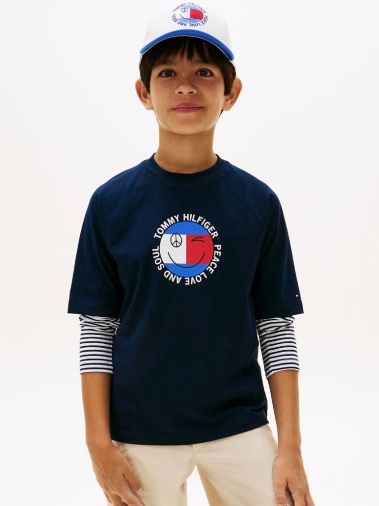 Blue Smiley Flag Logo Jersey T-Shirt  Boys