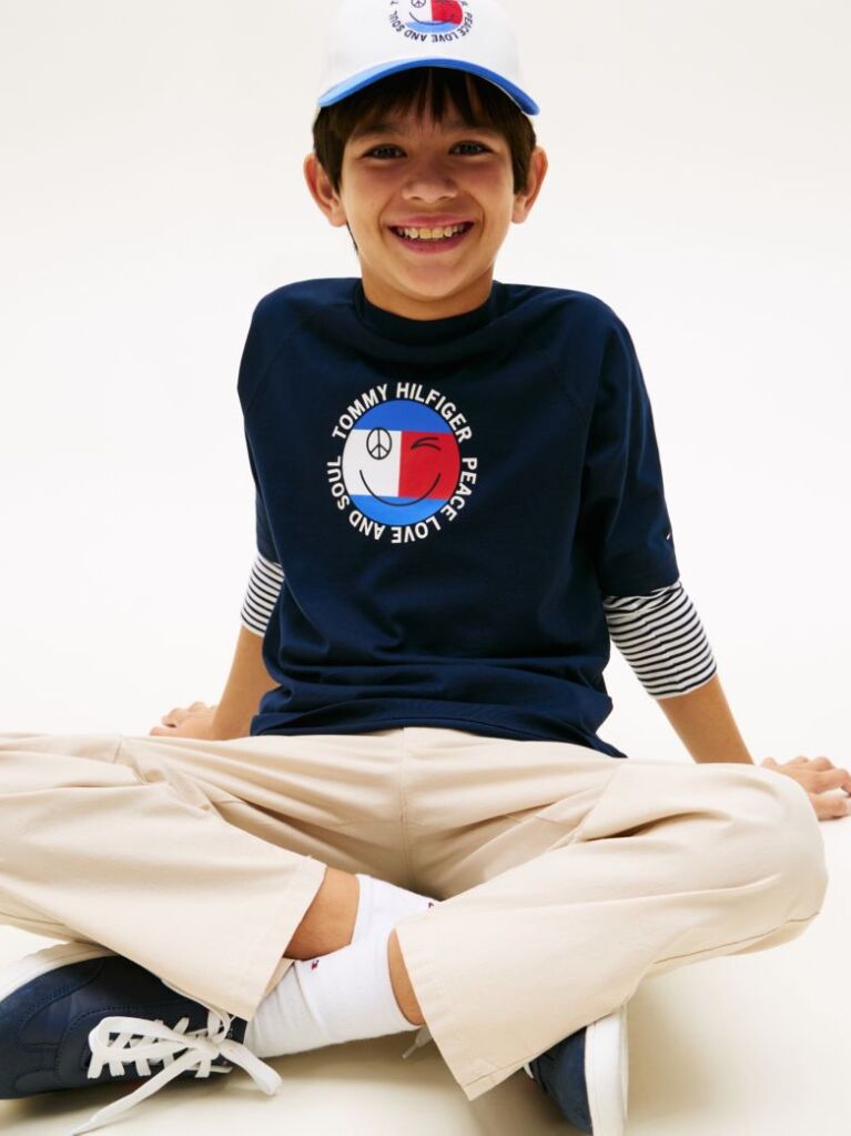 Blue Smiley Flag Logo Jersey T-Shirt  Boys
