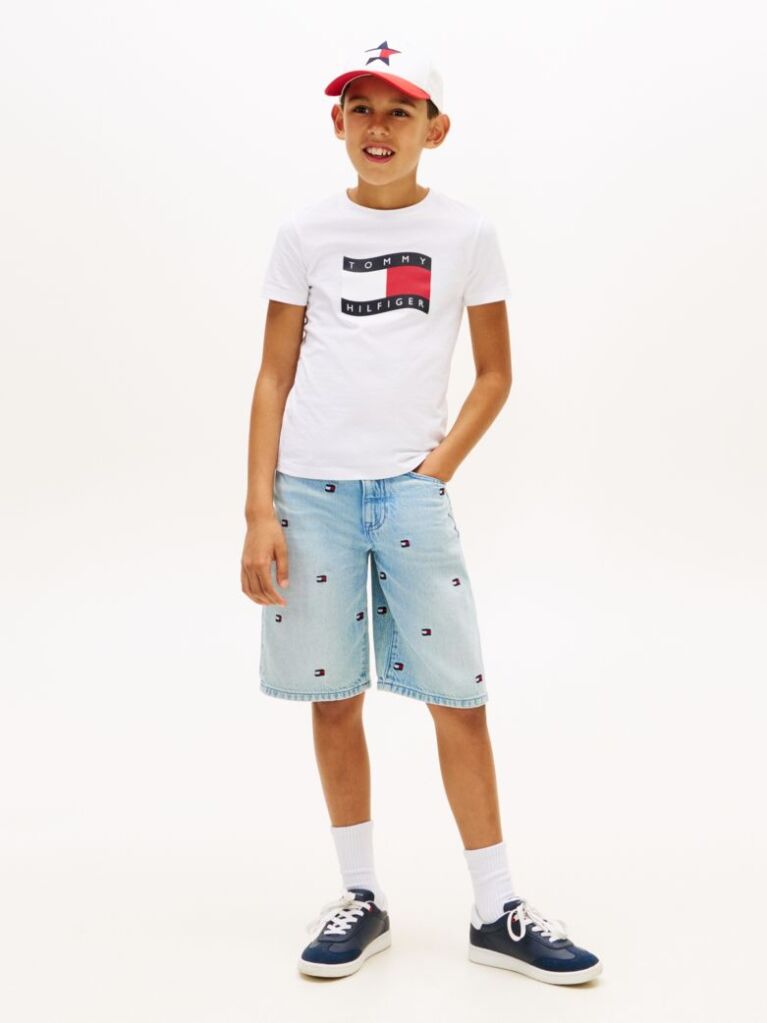 White Wavy Flag Jersey Crew Neck T-Shirt  Boys