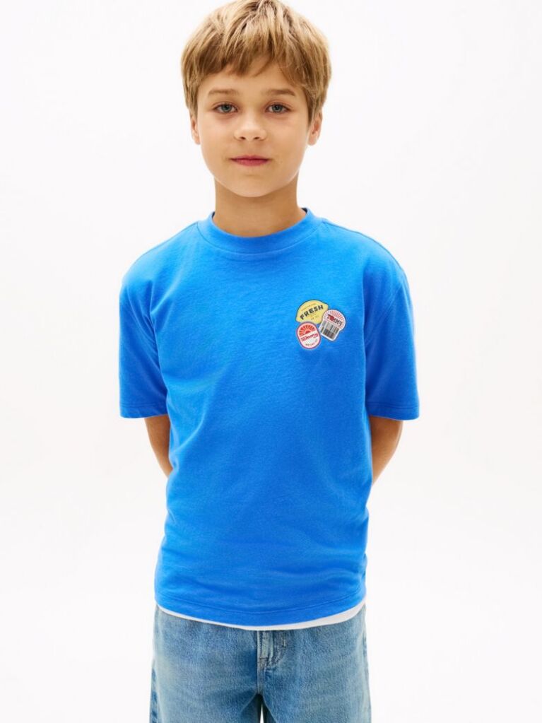 Blue Sticker Print Back Graphic Jersey T-Shirt  Boys