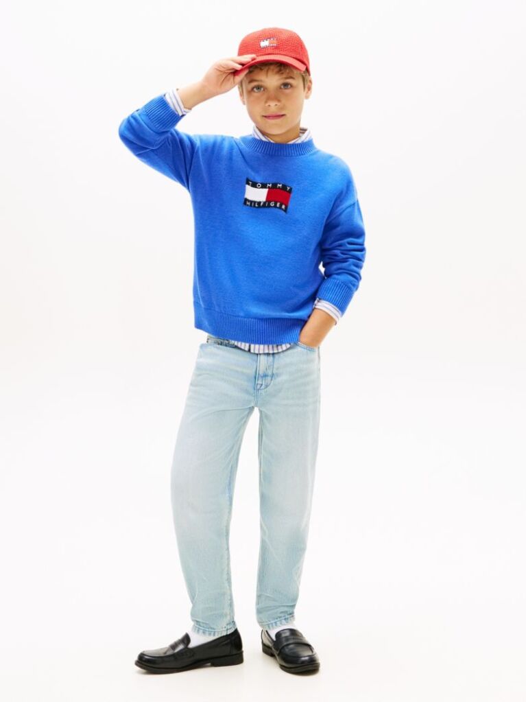 Blue Intarsia Wavy Flag Crew Neck Jumper  Boys