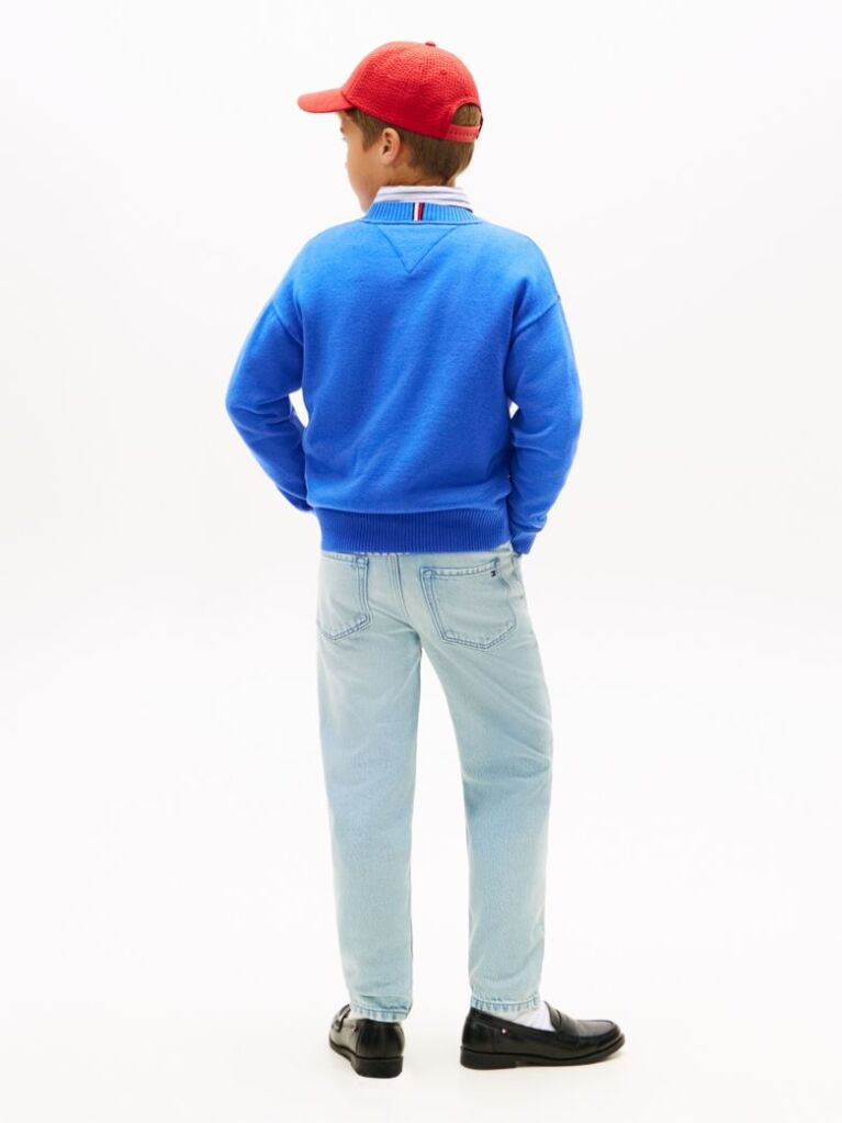 Blue Intarsia Wavy Flag Crew Neck Jumper  Boys