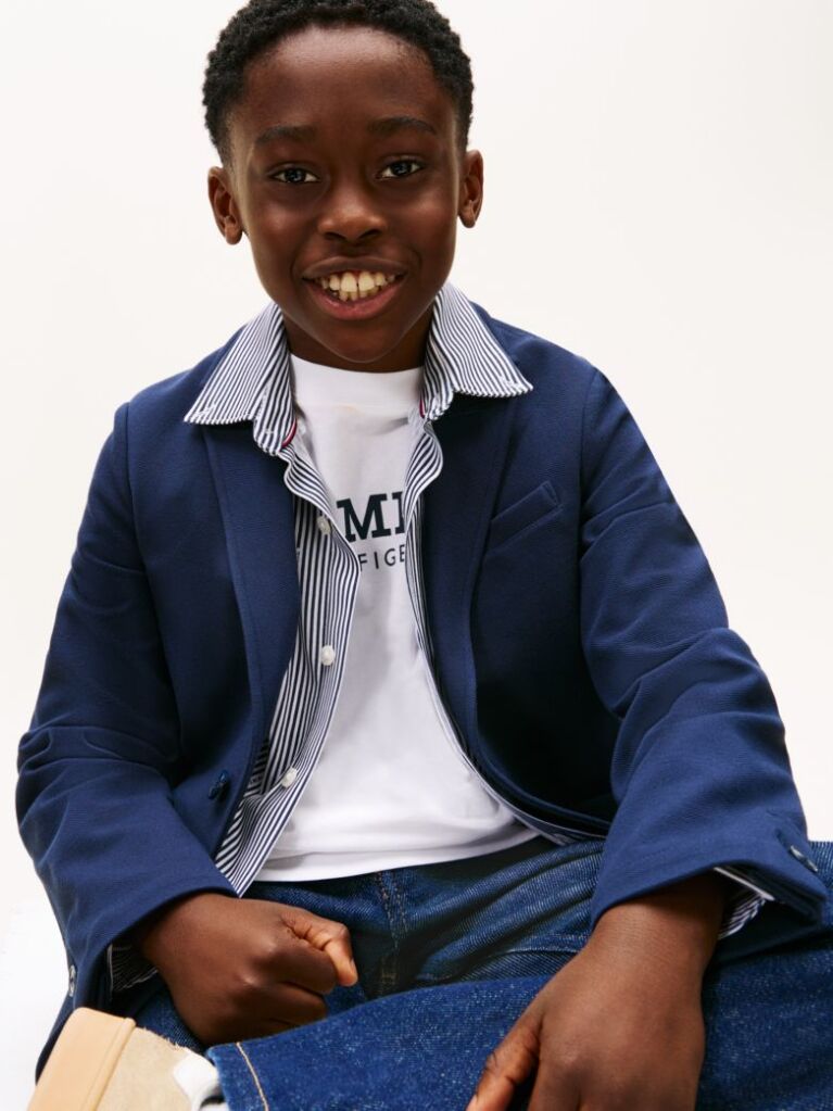 Blue Festive Pique Texture Regular Fit Blazer  Boys
