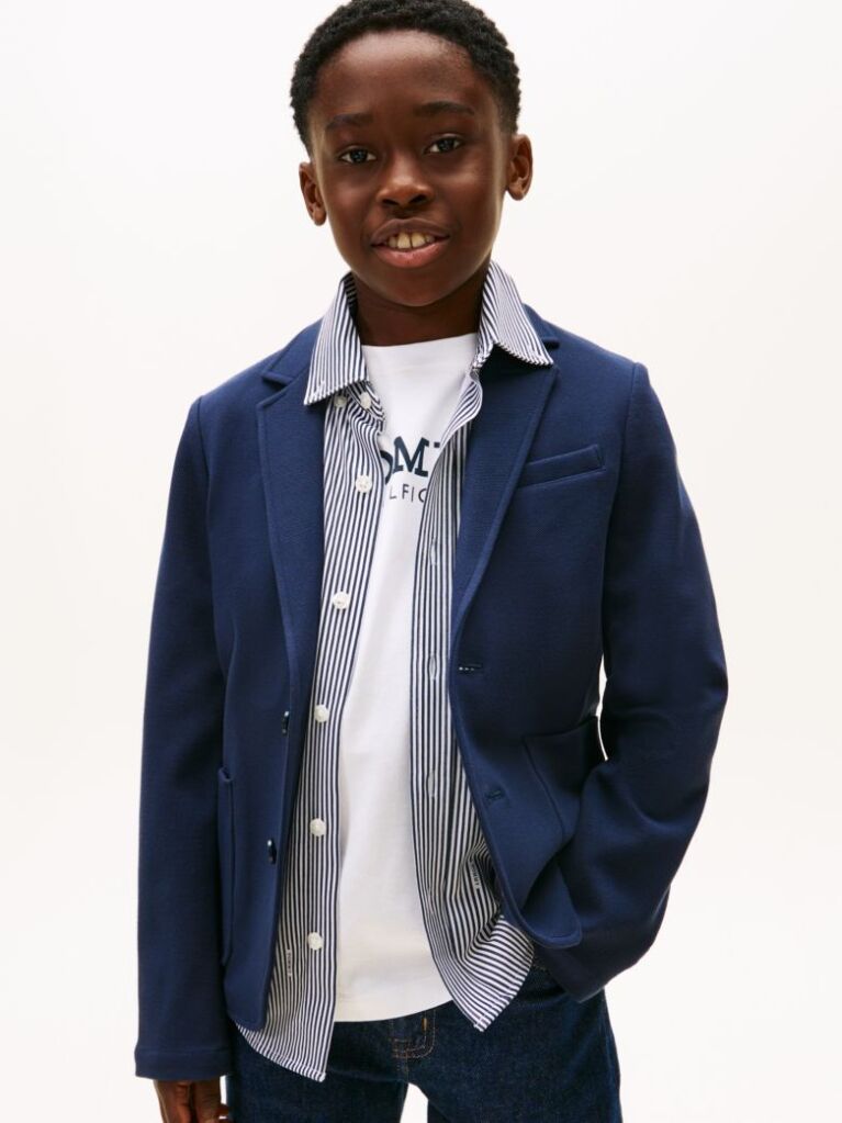 Blue Festive Pique Texture Regular Fit Blazer  Boys