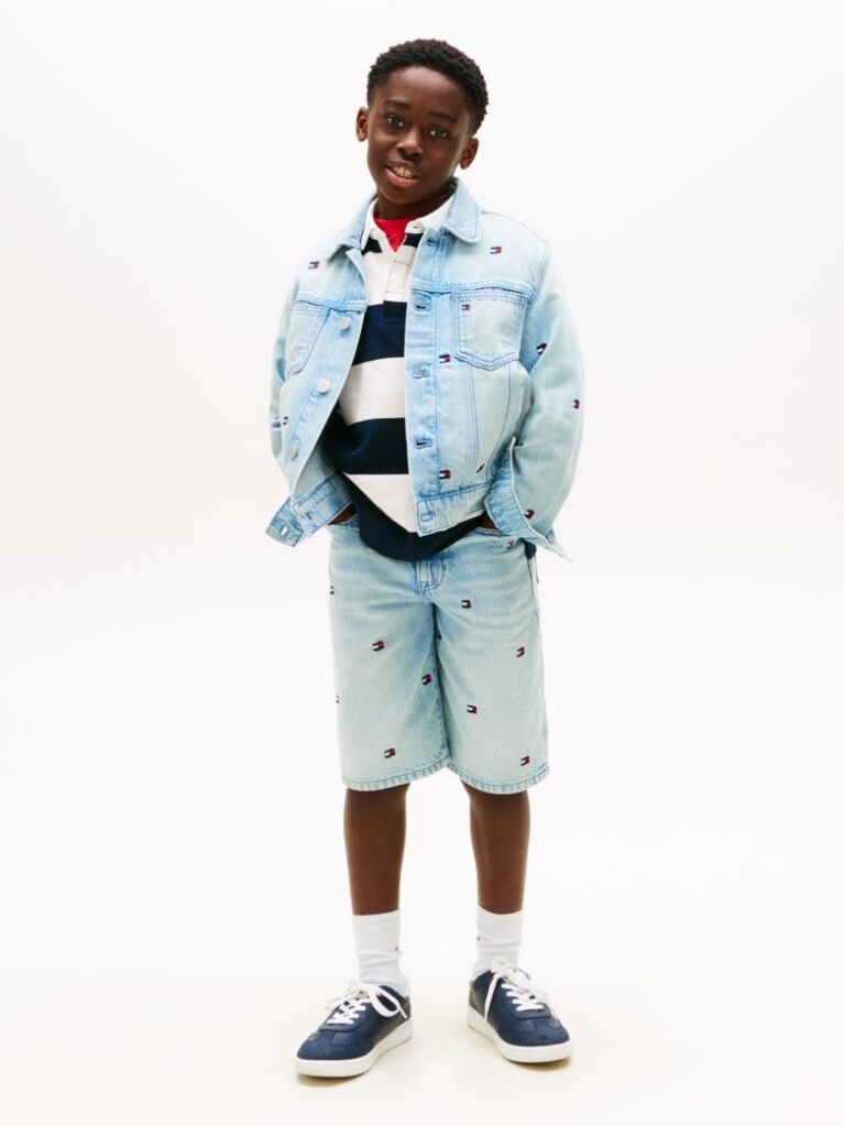Blue Wavy Flag Embroidery Denim Trucker Jacket  Boys
