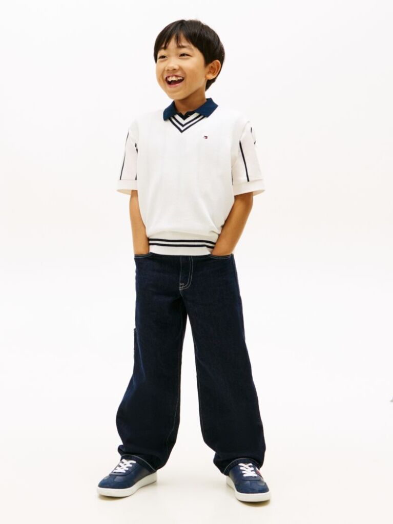 White Essential V-Neck Sweater Vest  Boys