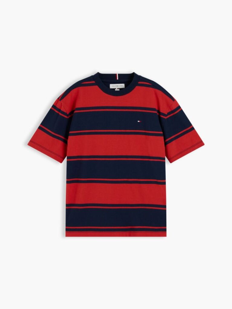 Κόκκινο Ριγέ Βαμβακερό T-Shirt Με Κλασική Λαιμόκοψη  Αγόρια