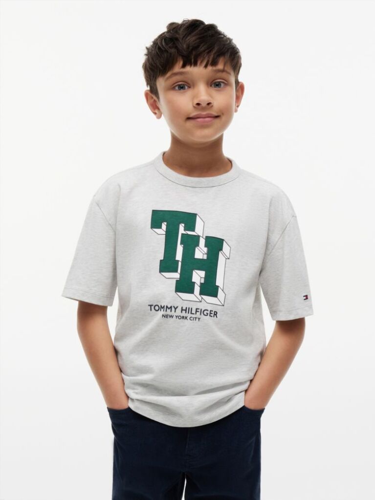 Γκρι Βαμβακερό T-Shirt Με Varsity Λογότυπο  Αγόρια