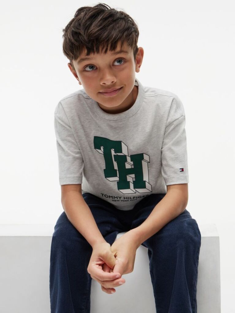 Γκρι Βαμβακερό T-Shirt Με Varsity Λογότυπο  Αγόρια