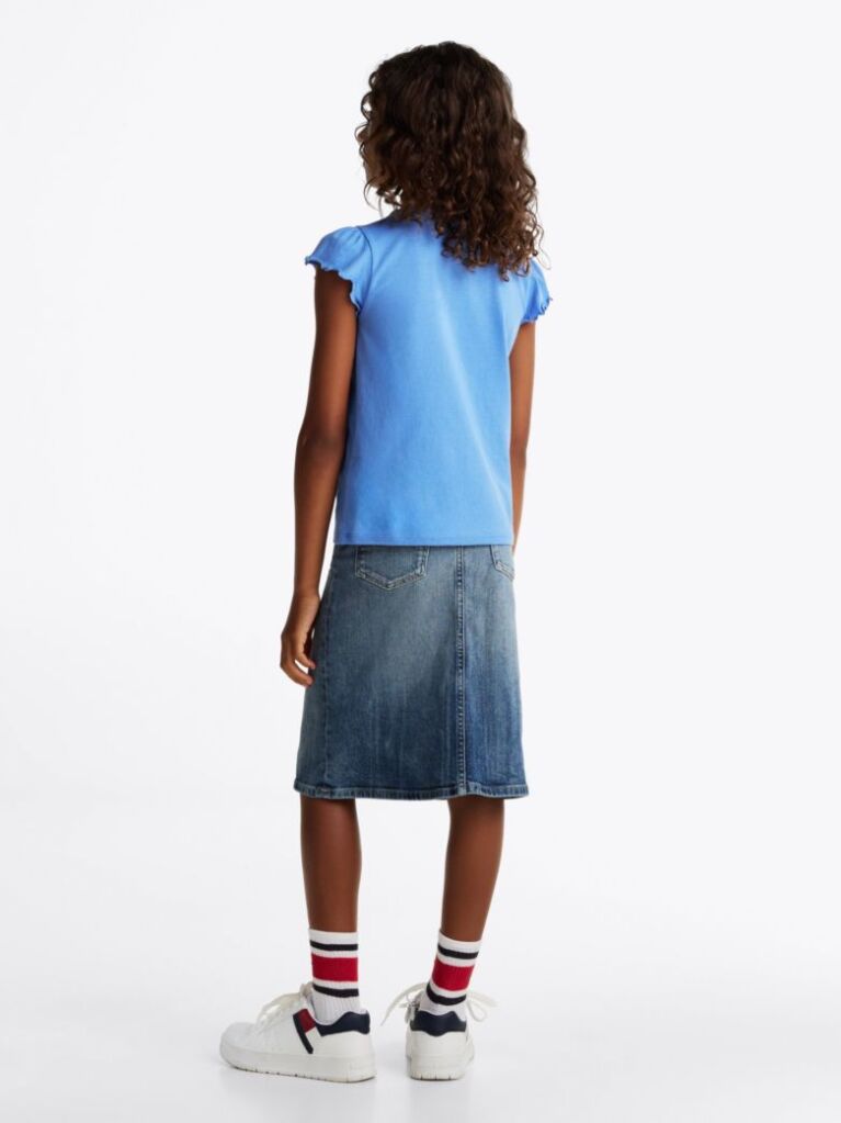 Blue Essential Ruffled Sleeve T-Shirt  Girls