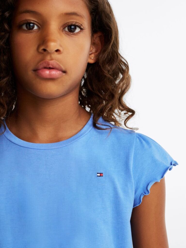 Blue Essential Ruffled Sleeve T-Shirt  Girls