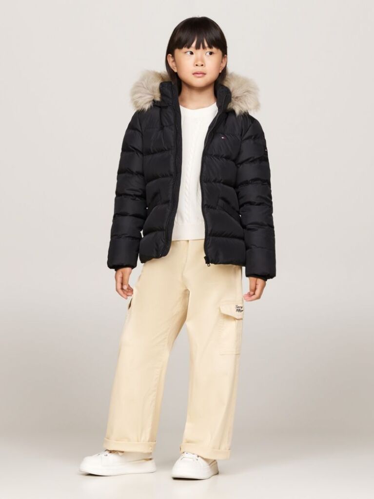 Black Essential Faux Fur Down Hooded Jacket  Girls