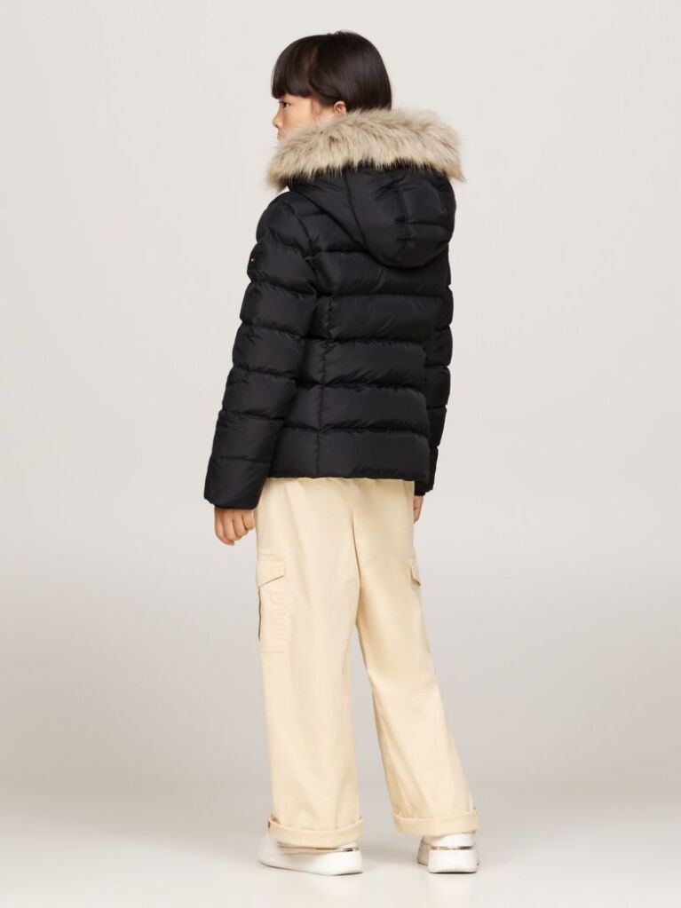 Black Essential Faux Fur Down Hooded Jacket  Girls