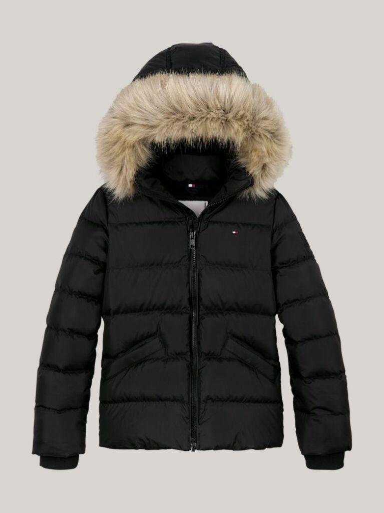 Black Essential Faux Fur Down Hooded Jacket  Girls