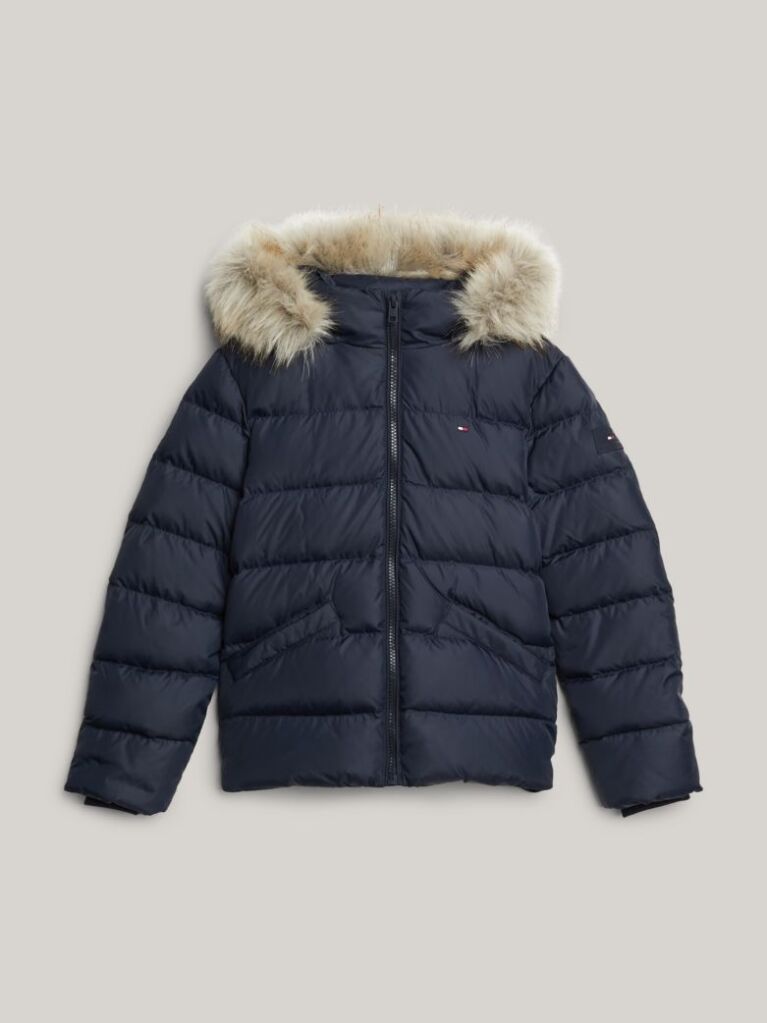 Blue Essential Faux Fur Down Hooded Jacket  Girls