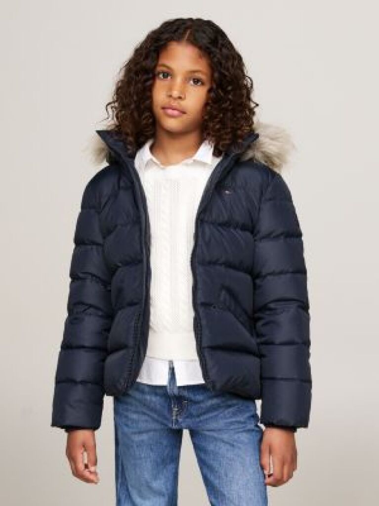 Blue Essential Faux Fur Down Hooded Jacket  Girls