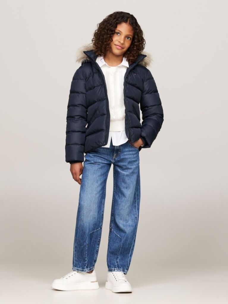 Blue Essential Faux Fur Down Hooded Jacket  Girls