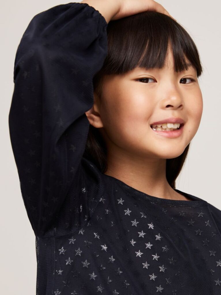Black Metallic Star Mesh Flare Dress  Girls