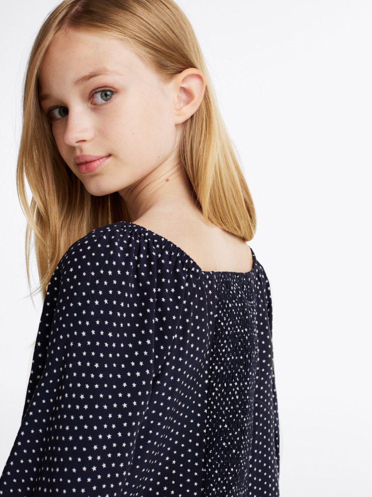 Blue Star Print Shirred Back Blouse  Girls