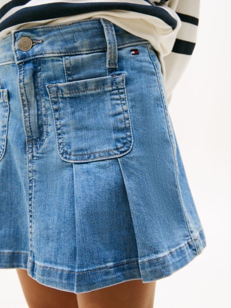 Blue Pleated Denim Mini Skirt  Girls