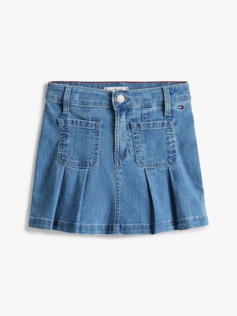 Blue Pleated Denim Mini Skirt  Girls
