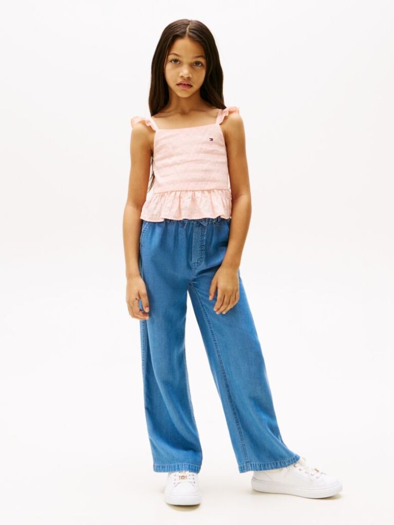 Pink Textured Ruffle Top  Girls