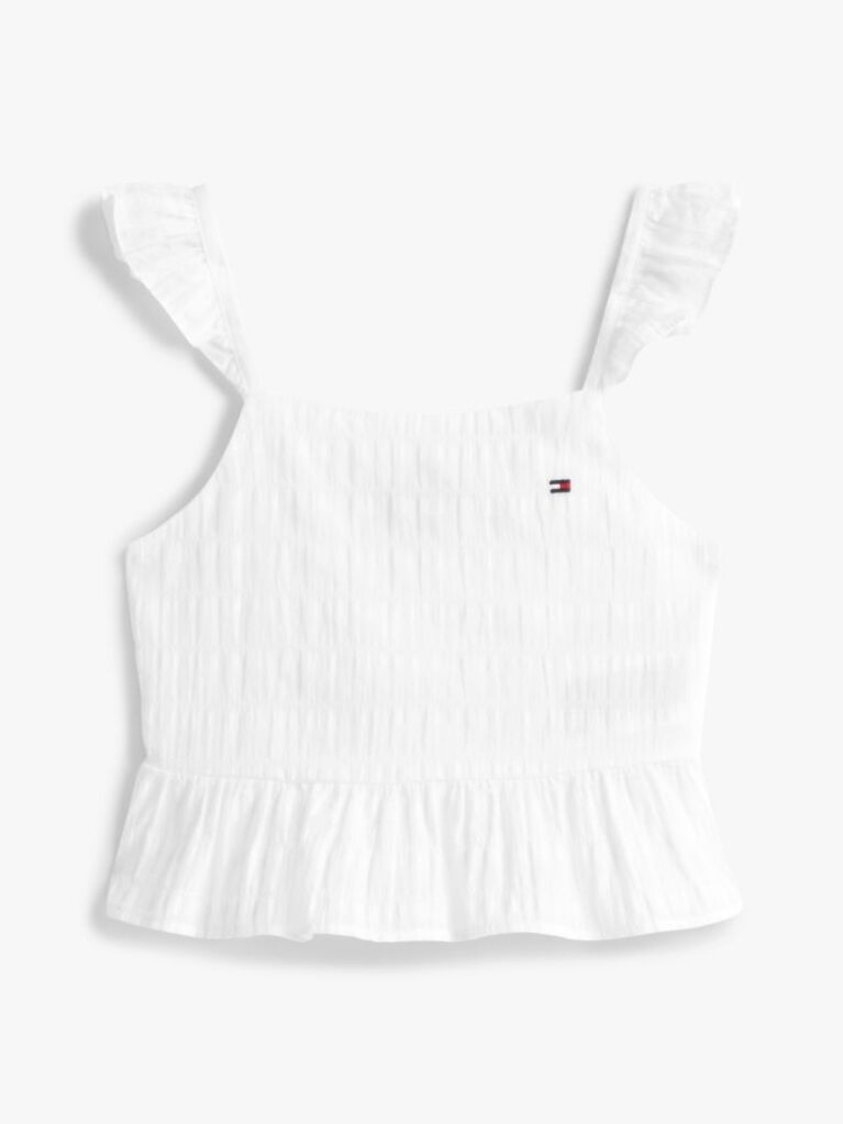 White Textured Ruffle Top  Girls