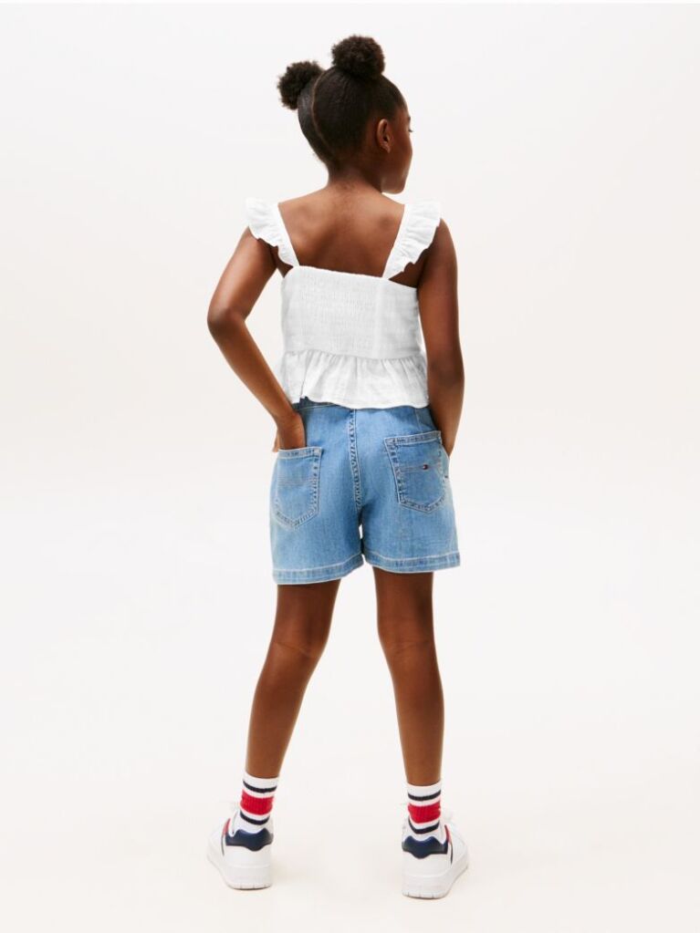White Textured Ruffle Top  Girls