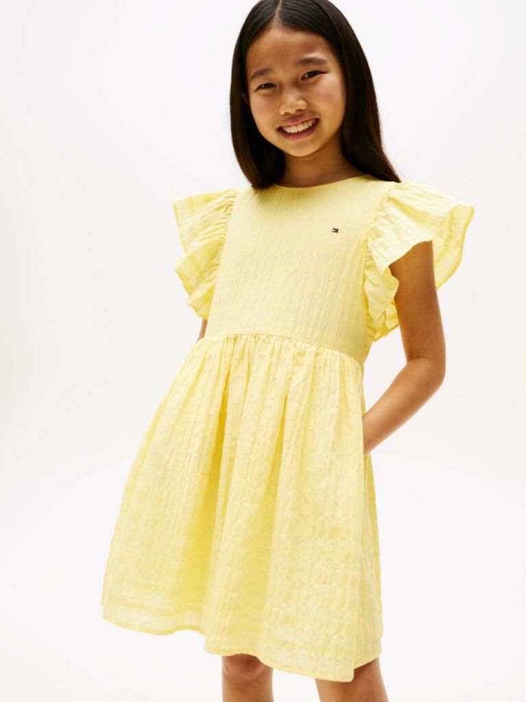 Yellow Textured Fit And Flare Dress  Girls