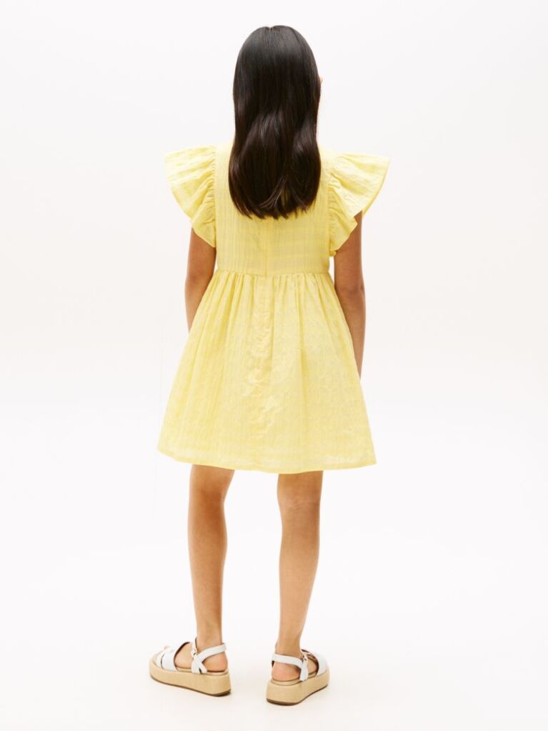 Yellow Textured Fit And Flare Dress  Girls