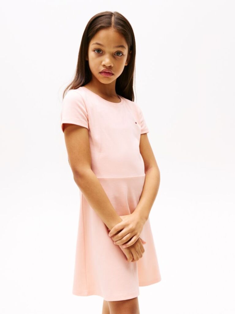 Pink Round Neck Skater Dress  Girls
