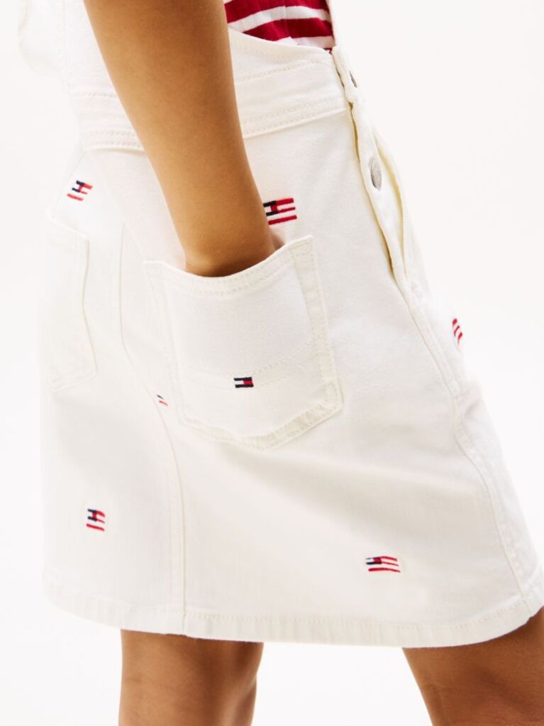 White Logo Embroidery Dungaree Dress  Girls