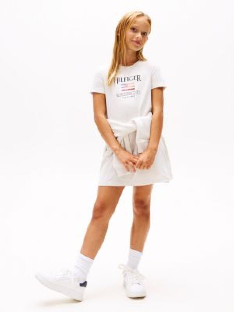 White Sequin Hilfiger Flag T-Shirt Dress  Girls