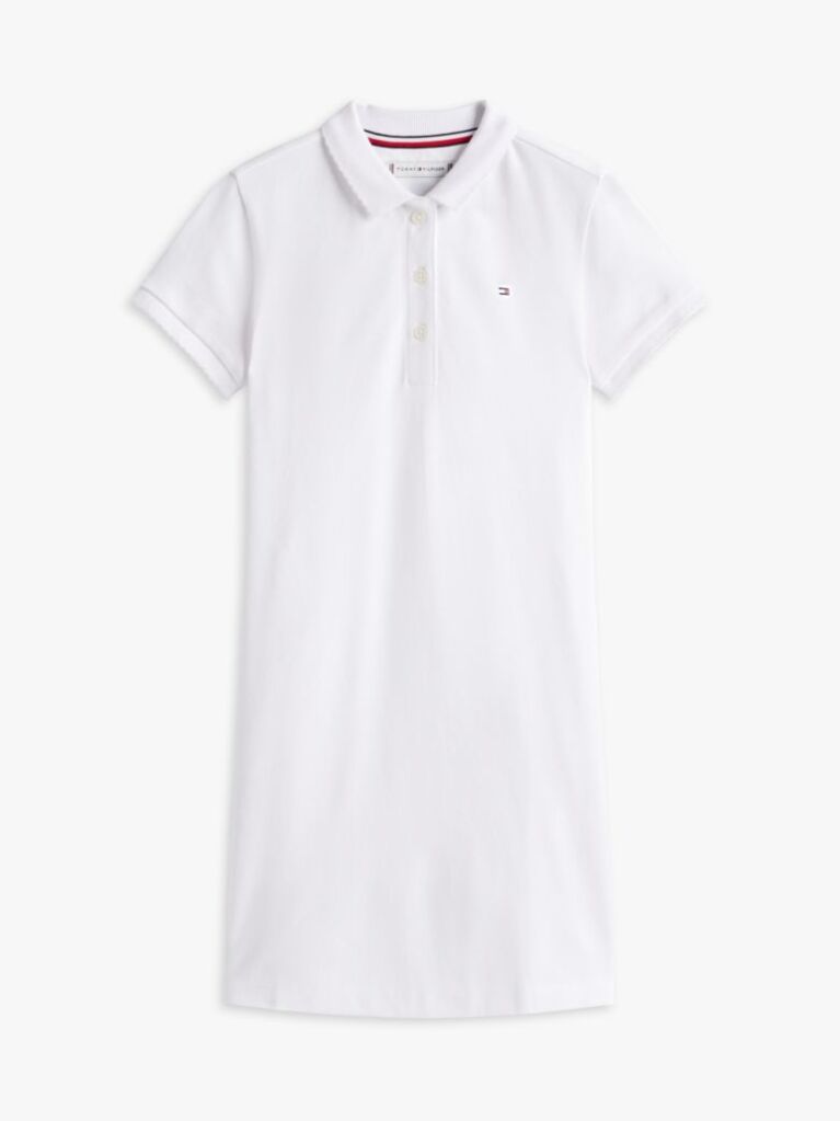 White Contrast Crew Neck Polo Dress  Girls