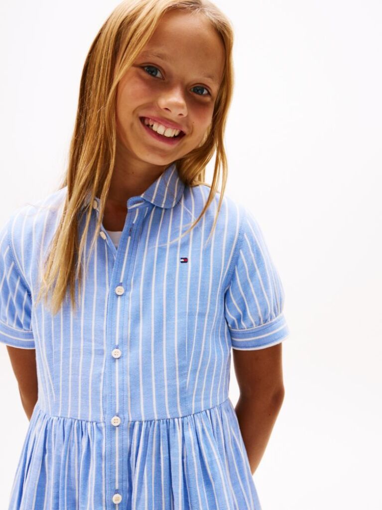 Blue Stripe Short Sleeve Shirt Dress  Girls