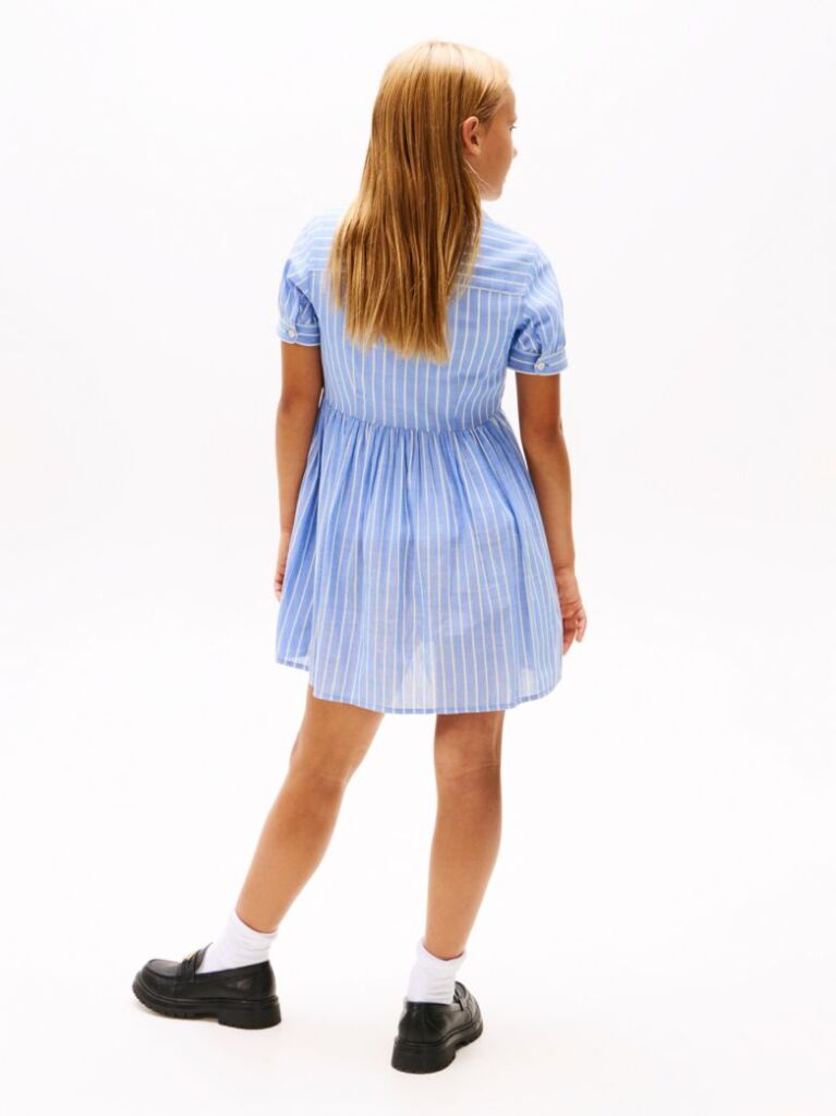 Blue Stripe Short Sleeve Shirt Dress  Girls