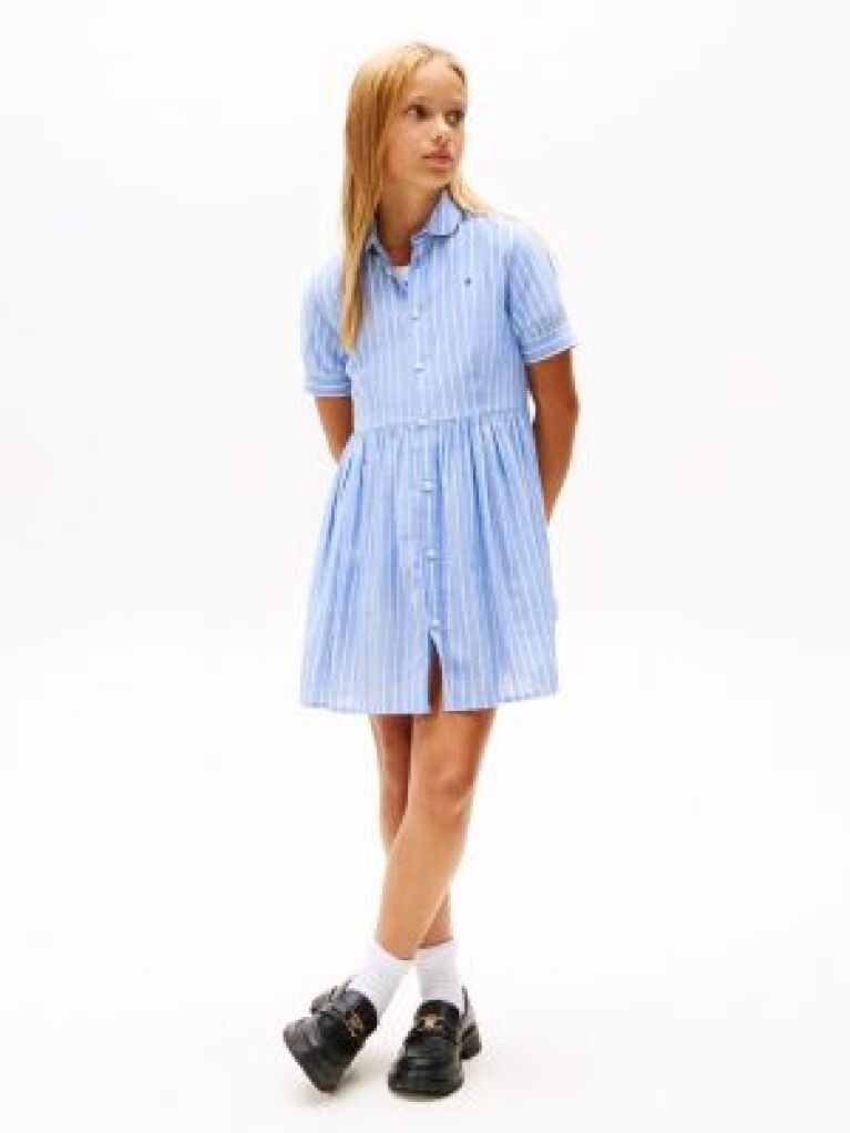 Blue Stripe Short Sleeve Shirt Dress  Girls