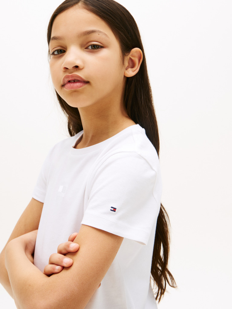 White Tonal Flag T-Shirt Short Sleeve  Girls