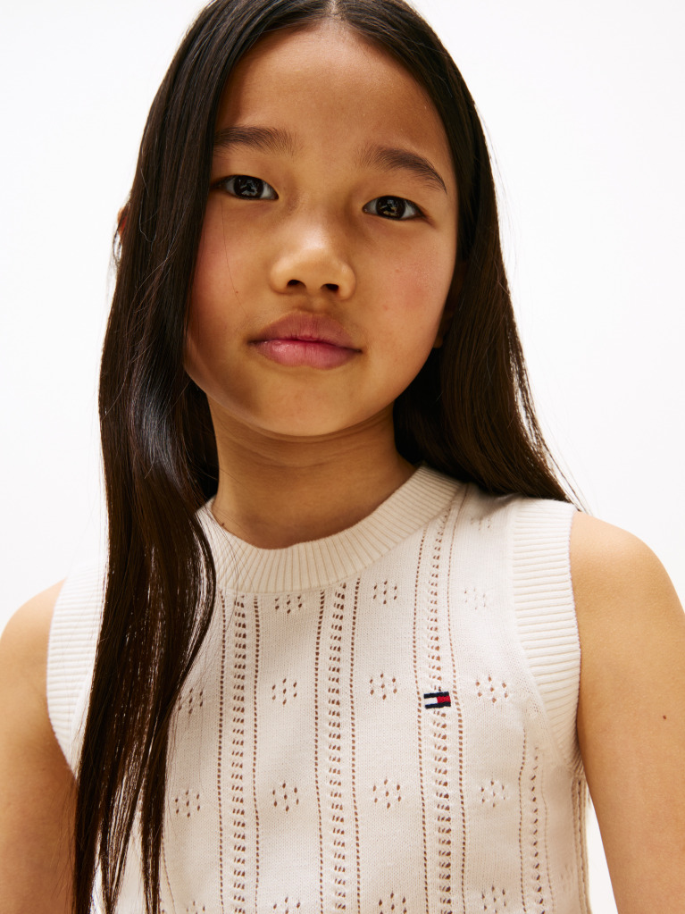 Beige Pointelle Relaxed Sweater Vest  Girls