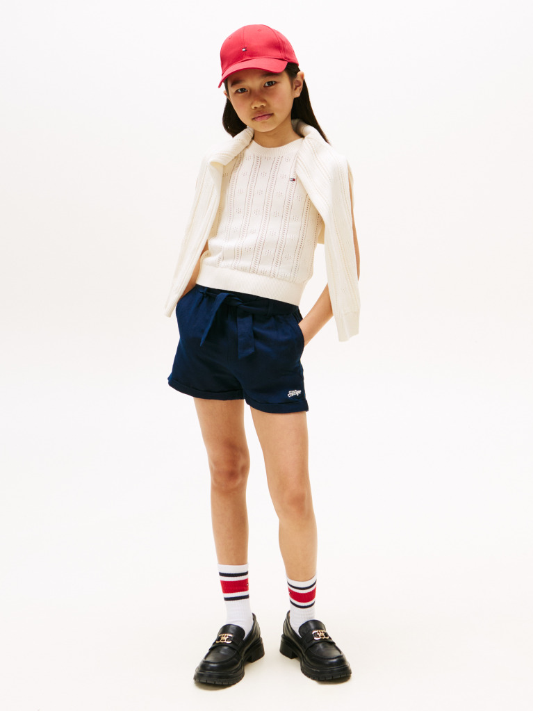 Beige Pointelle Relaxed Sweater Vest  Girls
