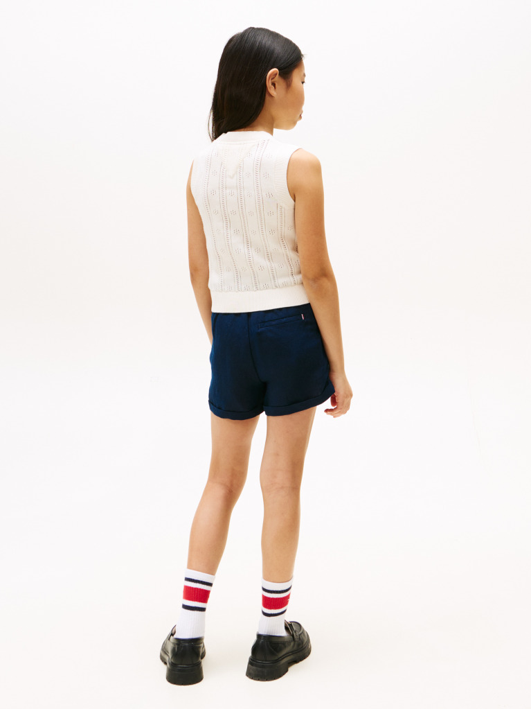 Beige Pointelle Relaxed Sweater Vest  Girls