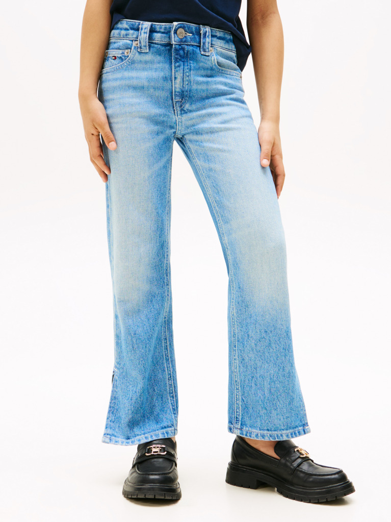 Blue Straight Leg Faded Girlfriend Jeans  Girls