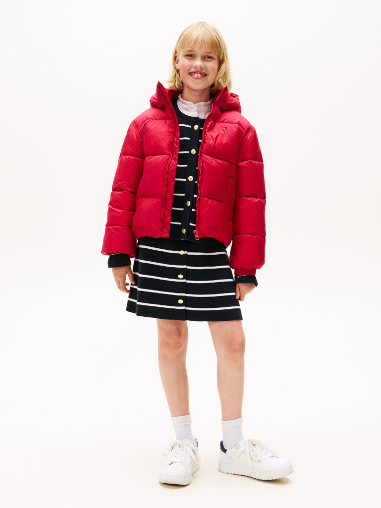 Red Shiny Relaxed Hooded Puffer Jacket  Girls